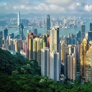 Hong Kong on a summer afternoon seen from Victoria Peak, Hong Kong, China, Asia