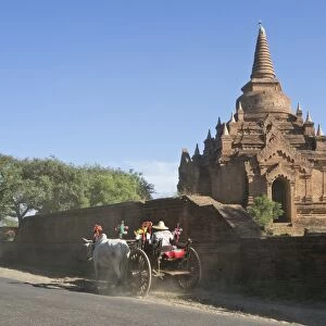 Horse and cart by Buddhist temples of Bagan, Myanmar (Burma), Asia