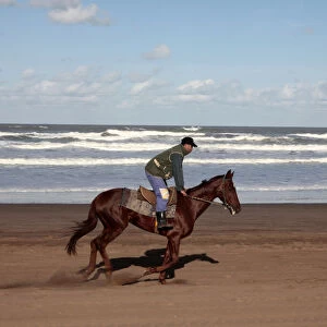 Horse rider on a beach near Azemmour, Morocco, North Africa, Africa