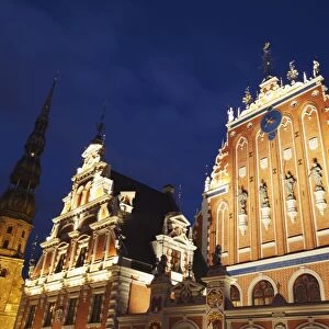 House of Blackheads in Town Hall Square (Ratslaukums) with St. Peters in background