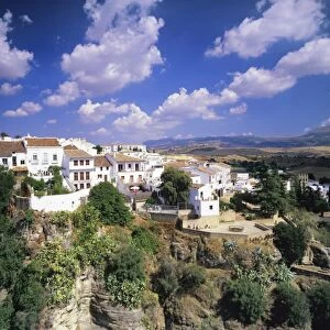 Houses on a gorge, old town of Ronda with cumulus clouds, Province Malaga, Andalusia, Spain, Europe