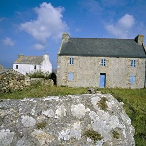 Houses on the Pointe de Porz Doun, Ile d Ouessant, Breton Islands, Finistere
