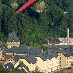 Houses and trees below Catherine Bridge in Luxembourg