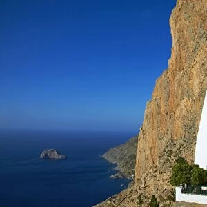 Hozoviotissa monastery and Aegean Sea, Amorgos, Cyclades, Greek Islands, Greece, Europe