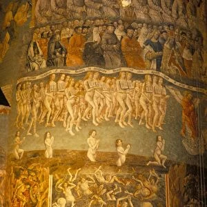 Part of huge mural of the Last Judgement, believed to be by Flemish artists dating from the late 15th century, in the nave of Ste. Cecile Cathedral, Albi, Midi-Pyrenees