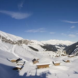 huts, Hintertux glacier, Mayrhofen ski resort, Zillertal Valley, Austrian Tyrol, Austria
