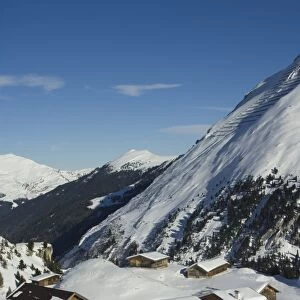 Huts, Hintertux glacier, Mayrhofen ski resort, Zillertal Valley, Austrian Tyrol
