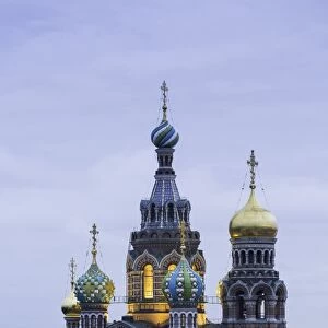 Illuminated domes of Church of the Saviour on Spilled Blood, UNESCO World Heritage Site, St