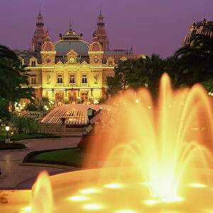 Illuminated fountains in front of the casino at Monte Carlo, Monaco, Europe