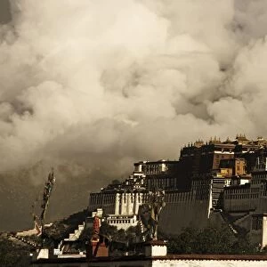 Image taken in 2006 and partially toned, dramatic clouds building behind the Potala Palace