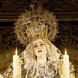 Image of Virgin Mary on float (pasos) carried during Semana Santa (Holy Week), Seville, Andalucia, Spain, Europe