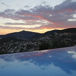 Infinity pool at sunset, Mediteran Hotel, Kalkan, Lycia, Antalya Province, Mediterranean Coast, Southwest Turkey, Turkey, Asia Minor, Eurasia