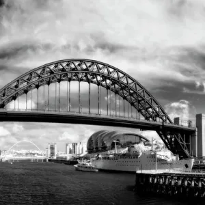 Infrared image of panoramic view of the River Tyne, Tyne Bridges and buildings along the quayside