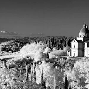 Infrared panorama of Church of San Biagio, Montepulciano, Tuscany, Italy, Europe