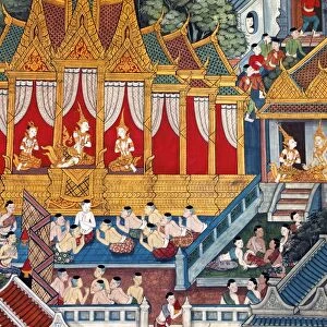 Intricately painted 200 year old murals located on the inner walls inside the Vihara of Wat Pho