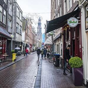 Jordaan district with the spire of Westerkerk beyond, Amsterdam, Netherlands, Europe