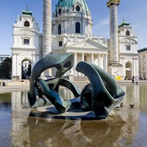 Karlskirche (St. Charles Church) with Hill Arches sculpture by Henry Moore in foreground
