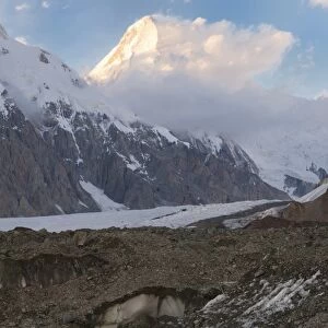 Khan Tengri Glacier viewed at sunset from the Base Camp, Central Tian Shan Mountain range