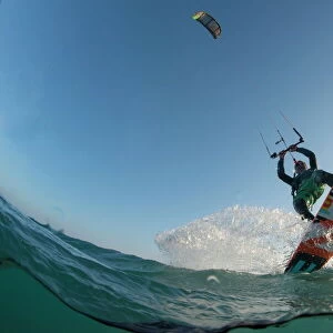 Kite surfing on Red Sea coast of Egypt, North Africa, Africa