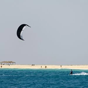 Kite surfing at Santa Maria on the island of Sal (Salt), Cape Verde Islands, Africa
