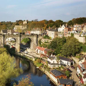 Knaresborough Viaduct and River Nidd in autumn, North Yorkshire, Yorkshire