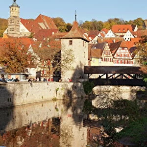 Kocher River and old town, Schwaebisch Hall, Hohenlohe, Baden Wurttemberg, Germany, Europe