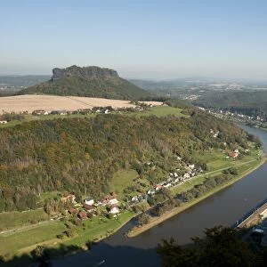 Konigstein and the Elbe River from Konigstein Fortress, Saxony, Germany, Europe