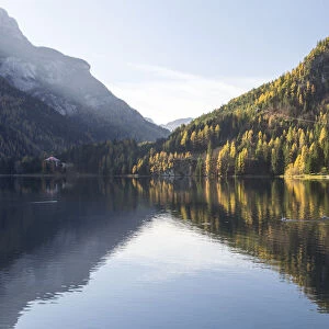 Lago di Alleghe in the Dolomites, Belluno, Veneto, Italy, Europe