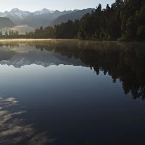 Lake Matheson in the evening reflecting a near perfect