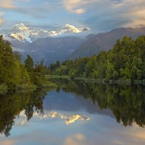 Lake Matheson with Mount Cook and Mount Tasman, West Coast, South Island, New Zealand, Pacific