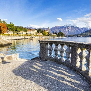 Lakeshore terrace with view of the village of Tremezzo, Lake Como, Lombardy