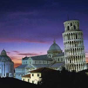 The Leaning Tower, Duomo and Baptistery at sunset in the city of Pisa, UNESCO World Heritage Site
