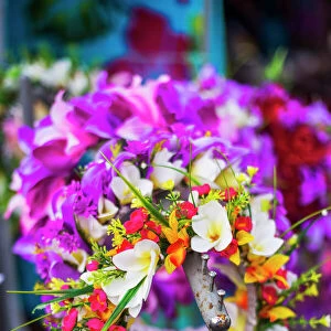 Lei (necklace of flowers) for sale at Rarotonga Saturday Market (Punanga Nui Market)