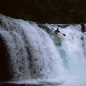 Leona Falls and kayaker, Neltume, Chile, South American