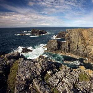 Lighthouse and cliffs at Butt of Lewis, Isle of Lewis, Outer Hebrides, Scotland