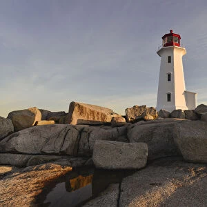Lighthouse in Peggys Cove at sunrise, Nova Scotia, Canada, North America
