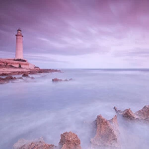 Lighthouse at sunset, Capo Granitola, Campobello di Mazara, province of Trapani, Sicily
