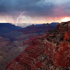 Lightning strike over Grand Canyon south rim from Cape Royal, north rim, Grand Canyon National Park, UNESCO World Heritage Site, Arizona, United States of America, North America
