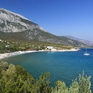 Limnionas beach and Mount Kerketeas, Samos, Aegean Islands, Greece, Europe