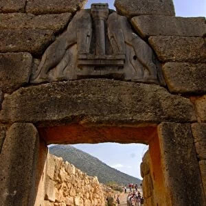 Lions gate at Mycenae, UNESCO World Heritage Site, Peloponnese, Greece, Europe