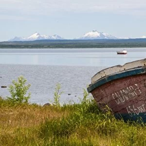 Little fishing boat in the bay of Puerto Natales, Patagonia, Chile, South America