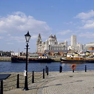 Liver Buildings and Docks, Liverpool, Merseyside, UK
