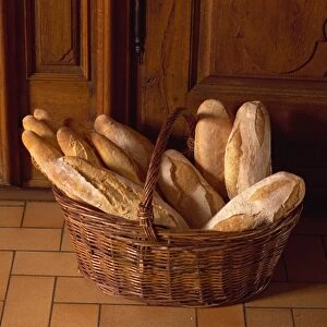 Loaves of bread in a basket in France, Europe