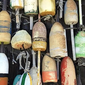 Lobster buoys, Cape Cod National Seashore, Orleans, Cape Cod, Massachusetts, New England, United States of America, North America