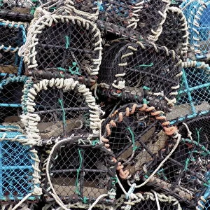 Lobster pots in the fishing harbour at Loguivy, Cote de Granit Rose, Cotes d Armor