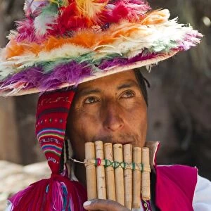 Local residents of Taquile Island, Lake Titicaca, Peru, South America