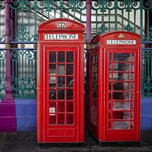 London red phone boxes, Smithfield Market, London, England, United Kingdom, Europe