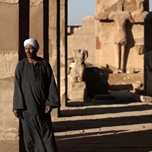 A lone figure stands amongst the Temples of Karnak, Thebes, UNESCO World Heritage Site