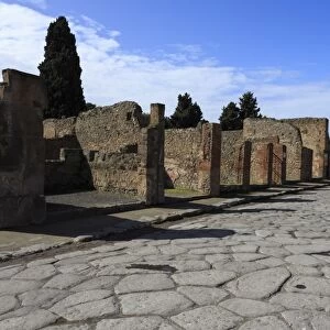 Long cobbled street, Roman ruins of Pompeii, UNESCO World Heritage Site, Campania