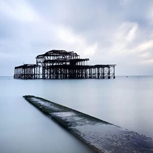 Long exposure image of Brightons derelict West Pier, Brighton, East Sussex, England